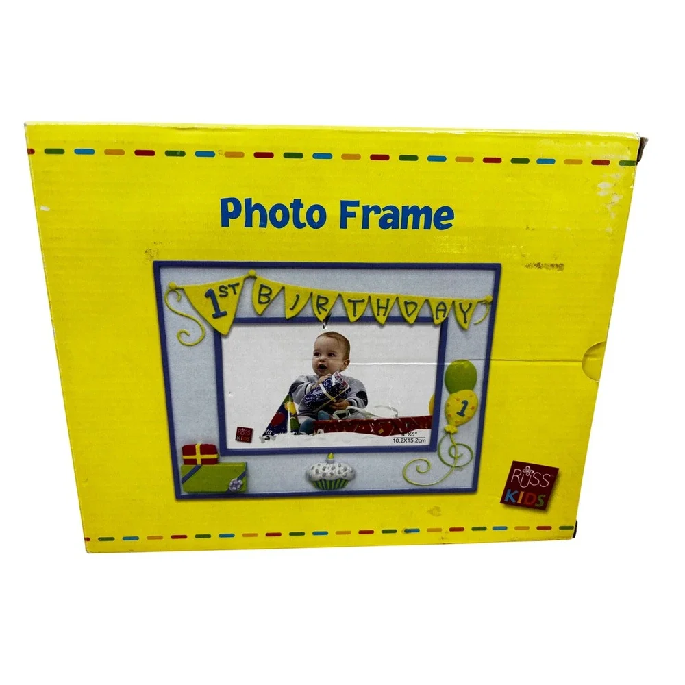 Russ Berrie Russ Kids 1st Birthday Photo Frame 4x6 Blue Ceramic NIB